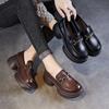 British Retro Brown Small Leather Shoes Women's Single Shoes Platform Loafers