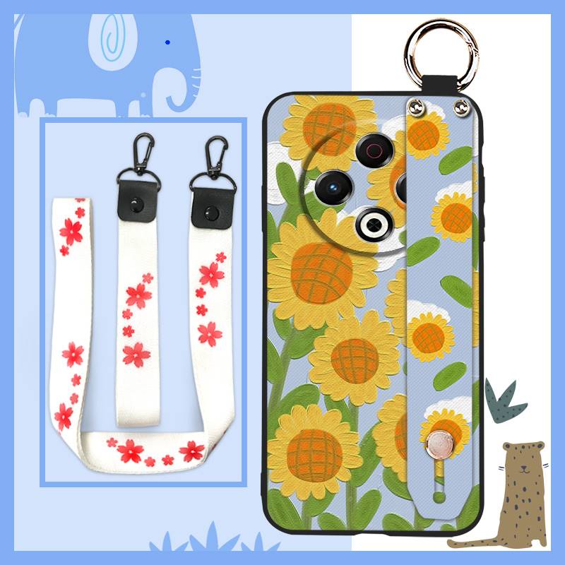 Back Cover Wristband Phone Case For Tecno Spark30 4G/KL6 Fashion Design Kickstand Silicone Anti-knock Protective Flower