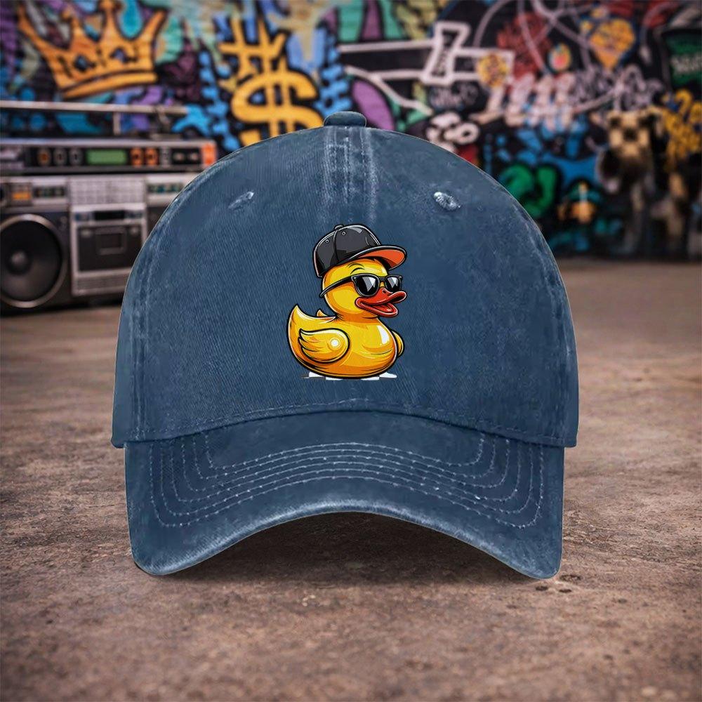 pc Unisex Glasses Little Yellow Duck Retro Washed Baseball Cap UnisexS Trendy Hat Versatile Duck Tongue Cap Fun Print A U
