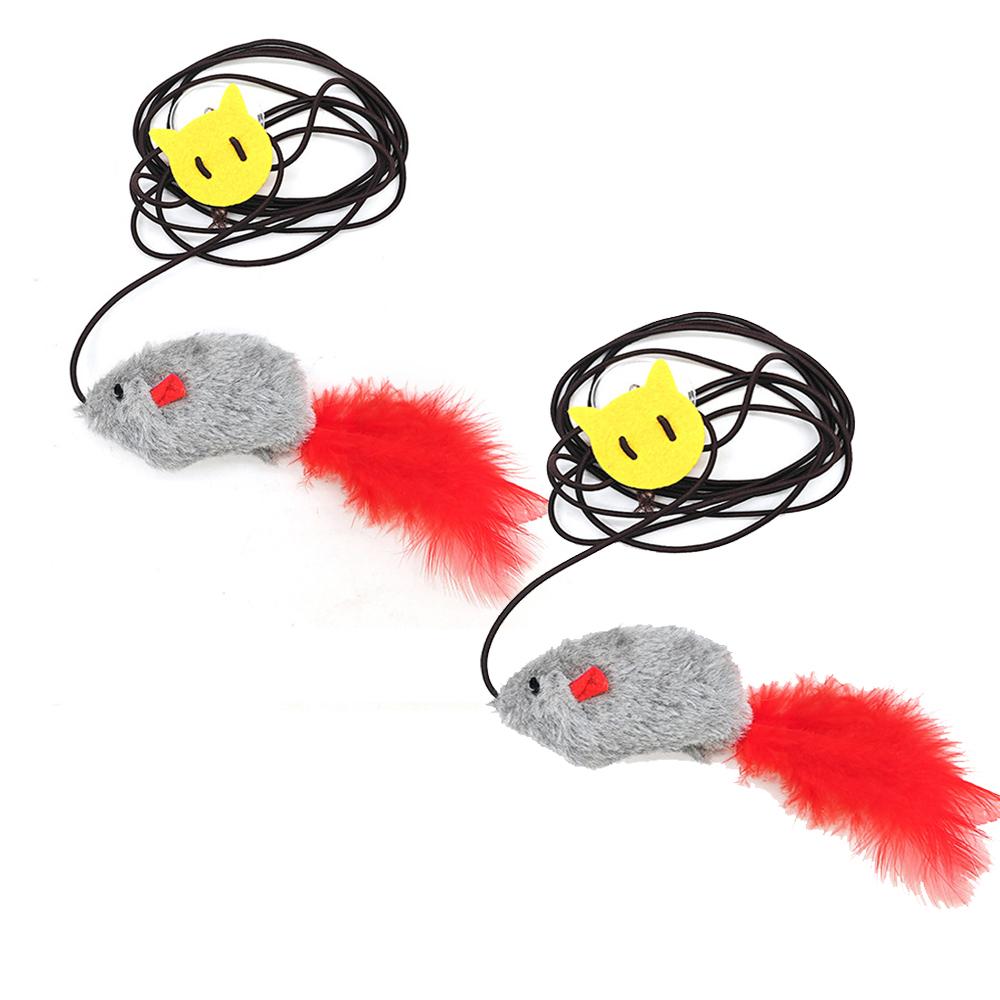 Игрушки для кошек, живущих в помещении, для взрослых котят, 2 шт., интерактивные игрушки для кошек-мышек, подвешиваемые на дверь, с пищащим звуком и хвостом-перышком