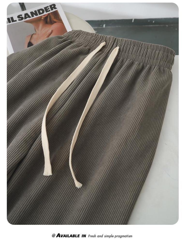 YX Women's Fleece-Lined Knitted Wide-Leg Pants - High-Waisted, Slimming, Ribbed, Warm, Autumn/Winter Casual Wear