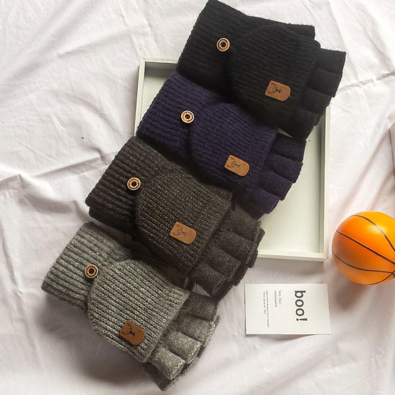 1 пара утолщенных теплых зимних вязаных перчаток без пальцев для студентов с сенсорным экраном на половину пальца