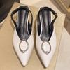 Women High Heels Shoes Summer Pointed Rhinestones Metal Buckle Decoration Pump Fashion Stiletto Dress Sandals for Ladies