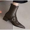 Женские ботинки Модные ботильоны для женщин Остроносые Женская обувь Низкий каблук Кожаные ботинки Повседневные Черные Зимние Ботинки на платформе