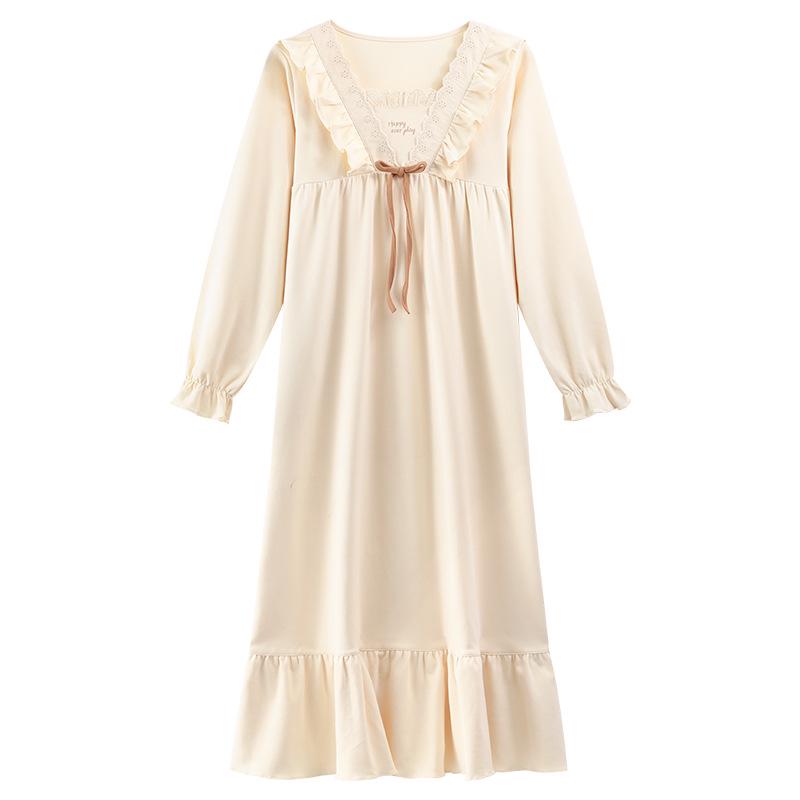 Женская ночная сорочка для беременных из 100% чистого хлопка с антибактериальным эффектом, в корейском стиле, с длинным рукавом - свободного кроя для осени/зимы/весны