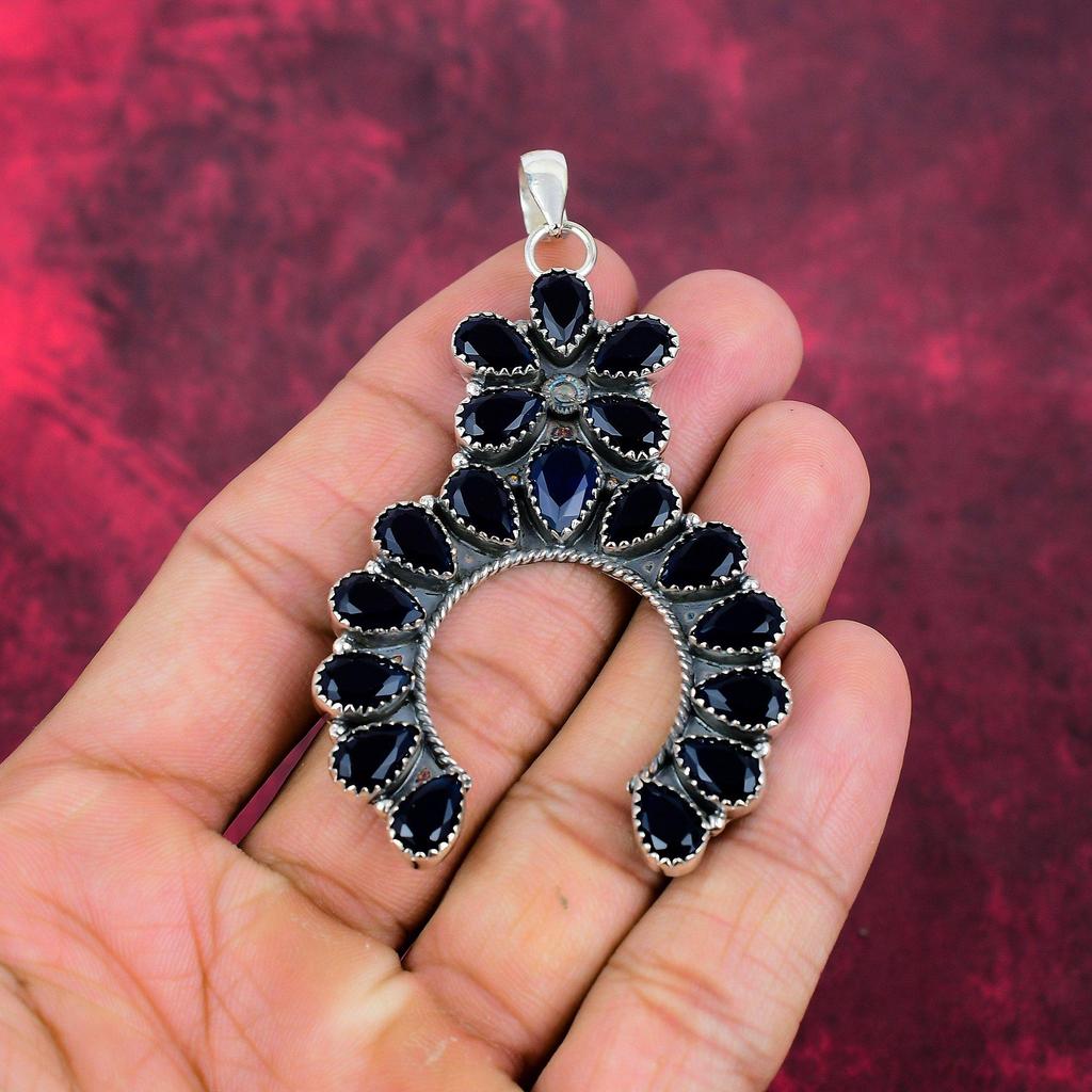Ожерелье из черной шпинели, подвеска из драгоценного камня, серебряные украшения 925 пробы, антикварные подвески ручной работы, подарок для матери