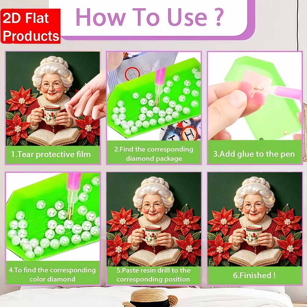 DIY Christmas pearl painting kit for Mrs. Claus and Poinsettia flower craft. home wall decoration