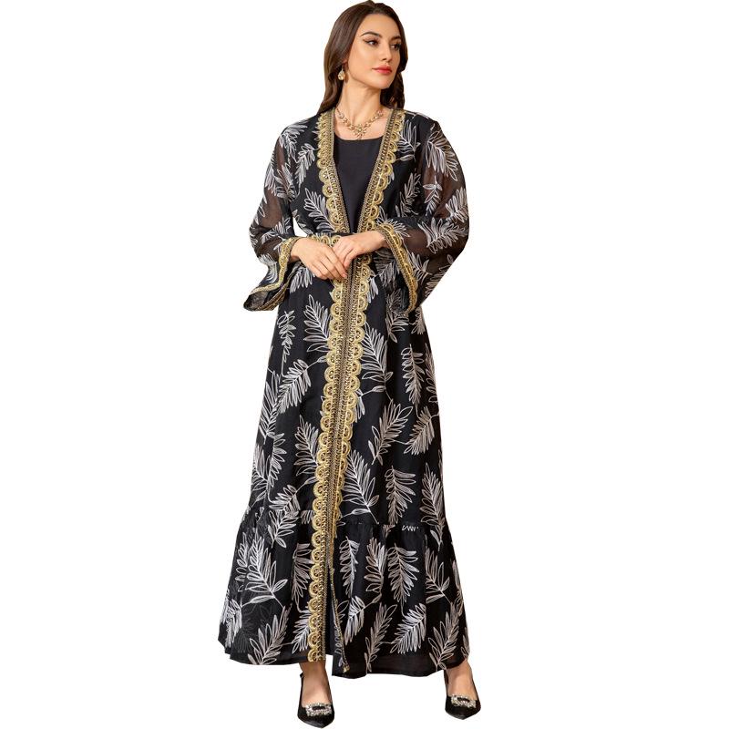 AB363 Дубай Ид аль-Адха Сет из двух предметов: мусульманское платье пэчворк с сетчатой вышивкой