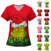 Women's Fashion Printed Short Sleeve V Neck Pattern Tops Pocket Working T-shirts