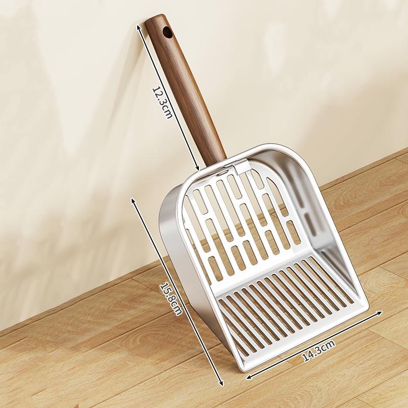 Совок для кошачьего туалета из нержавеющей стали, длинная деревянная ручка, лопатка для уборки отходов домашних животных, инструмент для чистки, лопатка с длинной ручкой, принадлежности для кошек