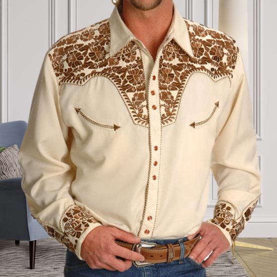 Men Spring Fall Shirt Loose Vintage Ethnic Style Print Color Matching Long Sleeve Lapel Single-breasted Mid Length Cardigan Men Top