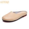Women Slippers Spring New Genuine Leather Women Shoes Big Size  Flat Casual Summer Half Slippers Women