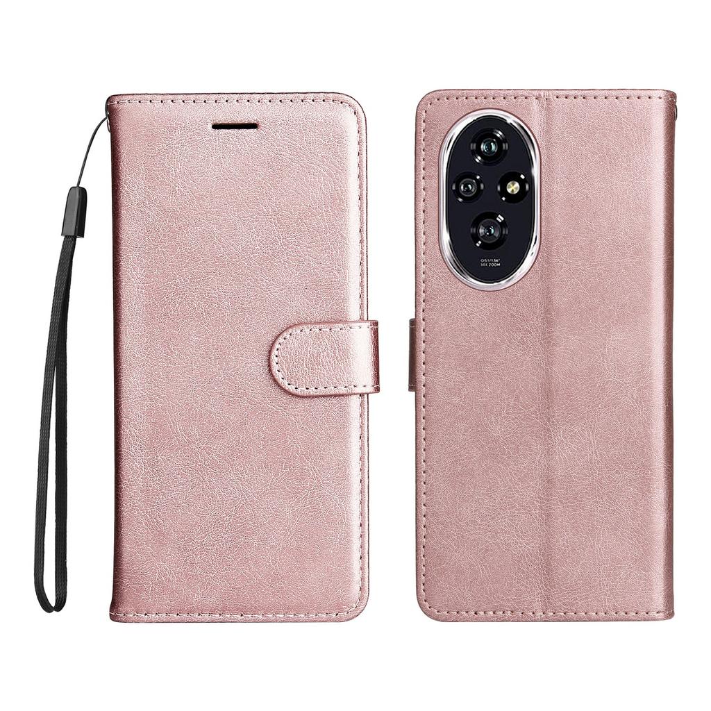 For Honor 200 5G Case Solid Color Leather Mobile Cover Wallet Stand with Strap