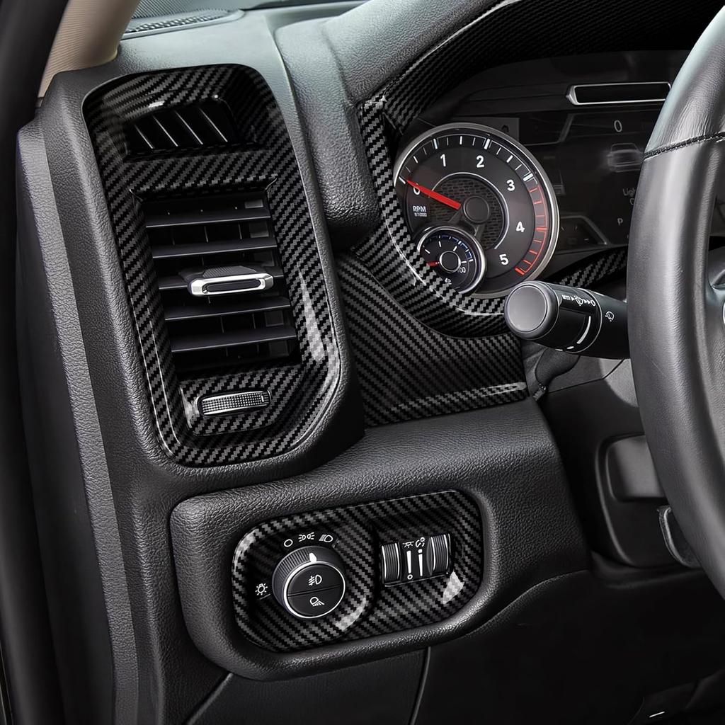 Car Air Vent Outlet Decals For -2025 Dodge Ram 1500 2500 3500 Accessories Carbon Fiber Stickers, Black
