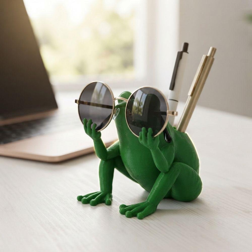 Plastic Frog Glasses Holder Green Toothbrush Stand Frog Shaped Toothbrush Holder for Living Room
