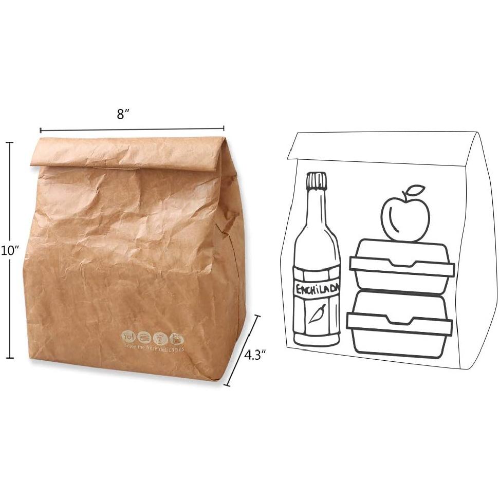 Hangnuo 2 Pack ulated Brown Paper Lunch Bags Reble, Retro Lunch Sacks for Adults Work Office, Brown Paper - 7.8 x 5.9 x 11.8 inches
