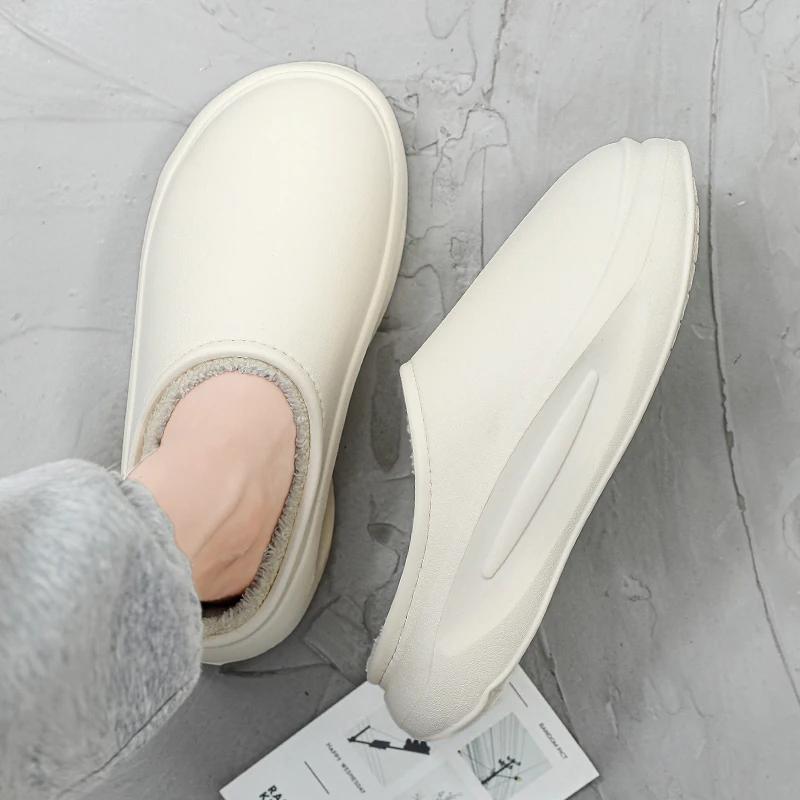 Модные парные тапочки из ЭВА, водонепроницаемые мужские хлопковые тапочки для зимы, для дома и улицы, нескользящие, с толстой подошвой, удобные мужские тапочки