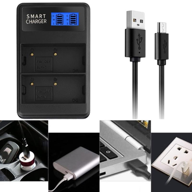Convenient and Portable BLH1 LCD Double Slot Charger Camera Battery Charger for Olympus EM1 MARKII EM1-2 EM1 Mark 2 EM1