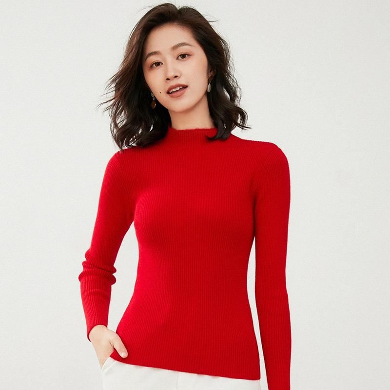 INDFS Женская мода Повседневный Осень Зима Однотонный Принт Длинный Рукав Полуводолазка Свитера