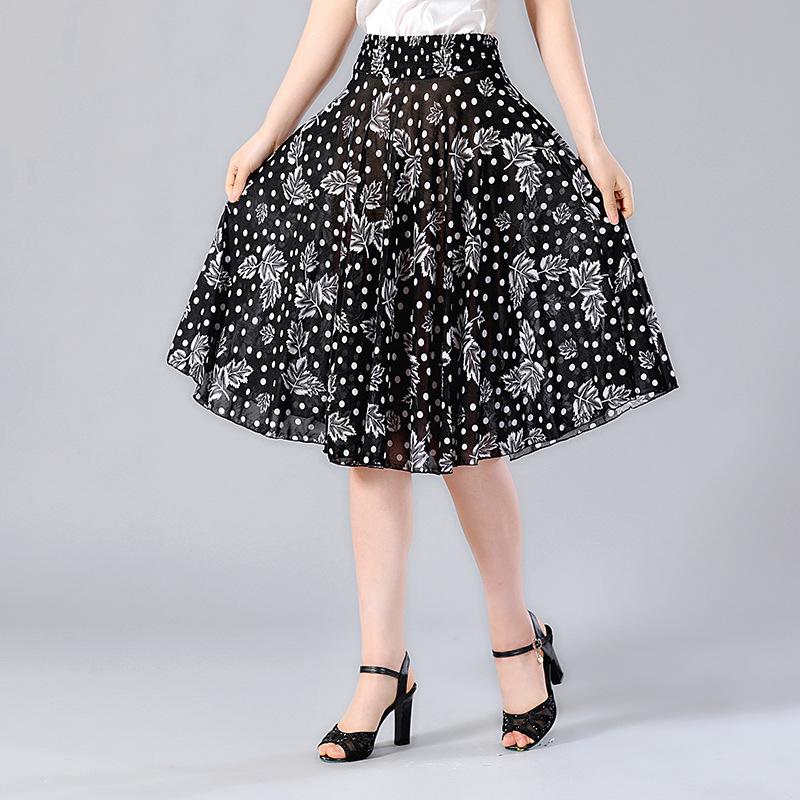 Women's Summer Floral Ice Silk Pleated Skirt - Mid-Length with Elastic Waist