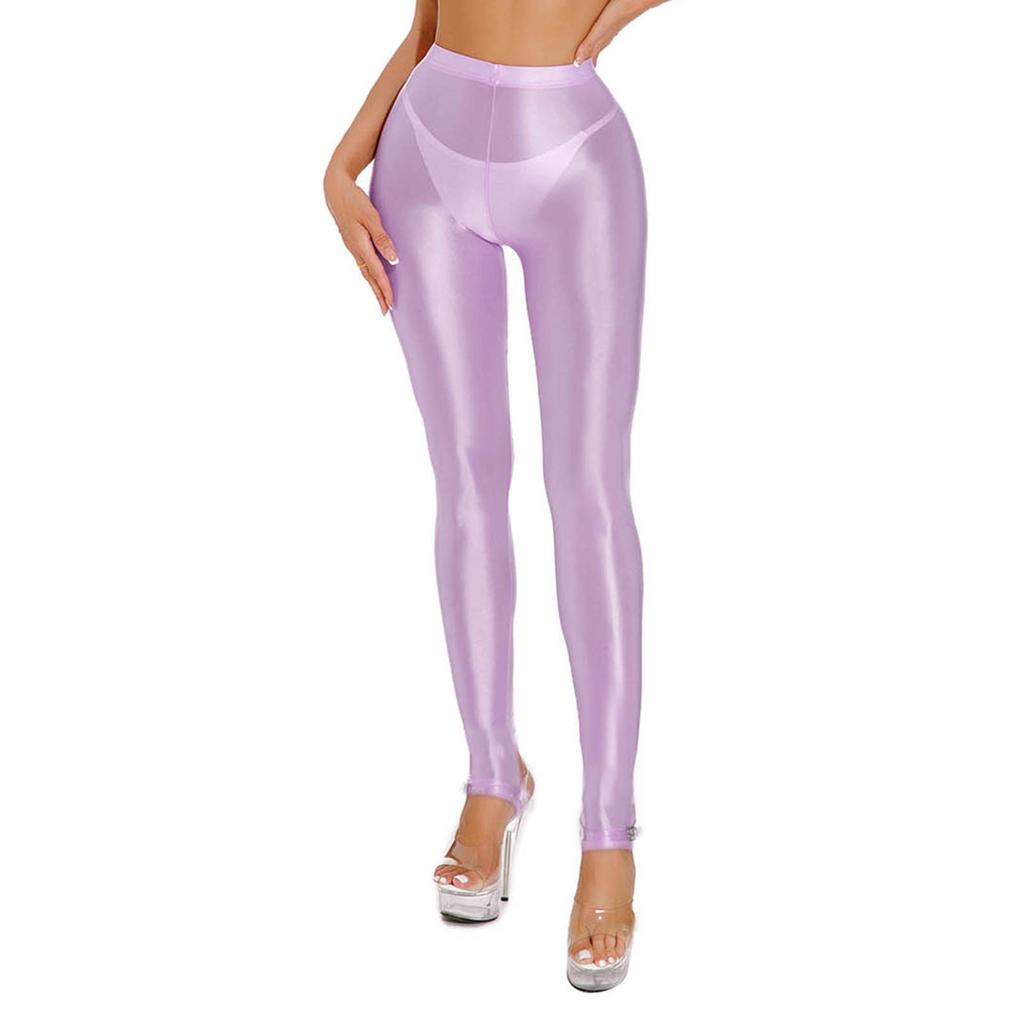 Women Glossy Stirrup Leggings High Waist Elastic Waist Tights Gym Yoga Workout Pants Tummy Control Sport Pants