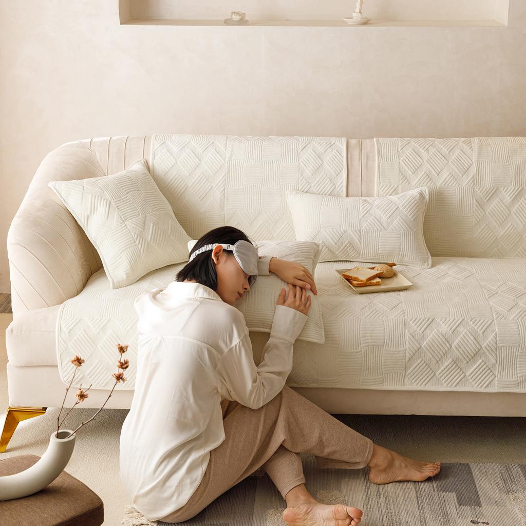 Плюшевая диванная подушка кремового цвета, всесезонная универсальная высококачественная противоскользящая подушка для сиденья, минималистичный кожаный чехол для дивана для гостиной