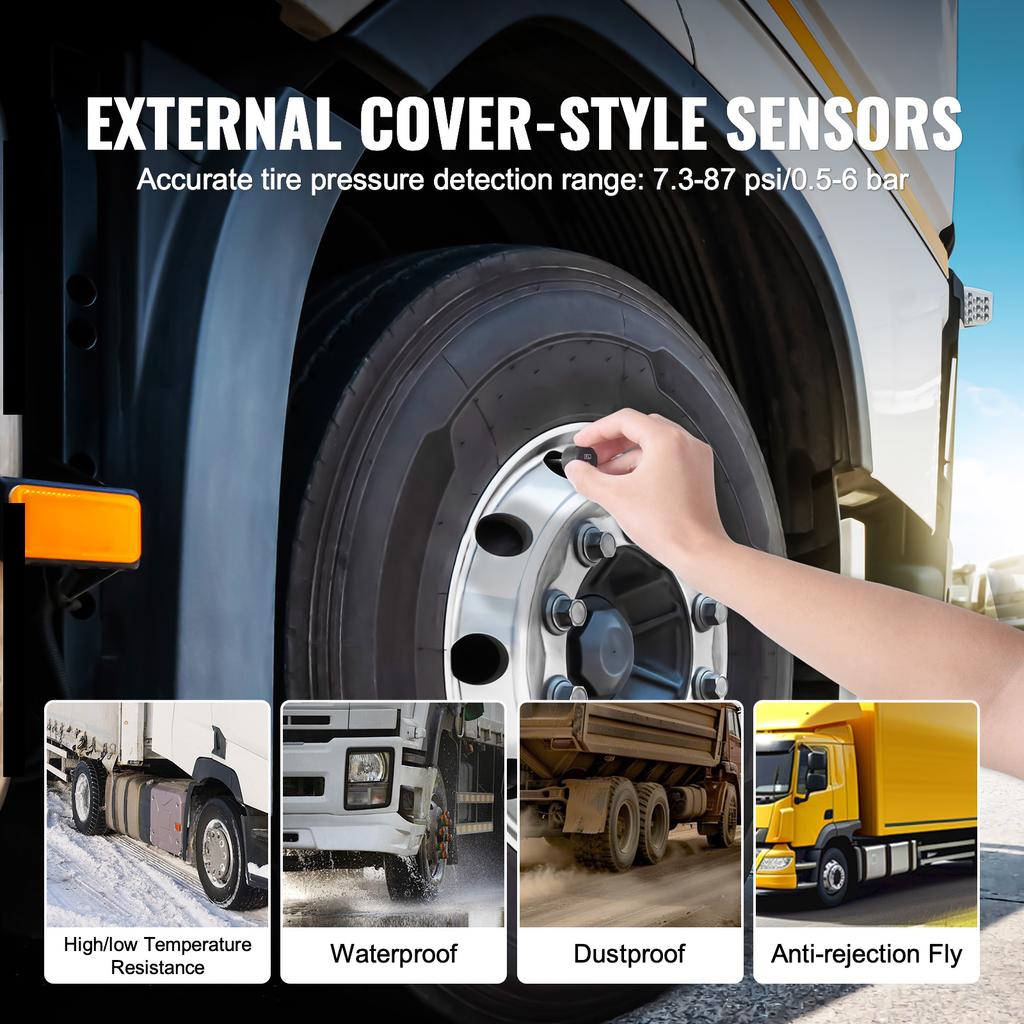 SucceBuy Universal Wireless RV Tire Pressure Monitoring System 0-199/7.3-116 PSI Trailer TPMS Car Alarm System Waterproof Sensor