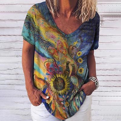 Женская футболка с 3D принтом Феникса, летние футболки с v-образным вырезом и короткими рукавами, женская модная женская одежда, крутой уличный пуловер в стиле Харадзюку