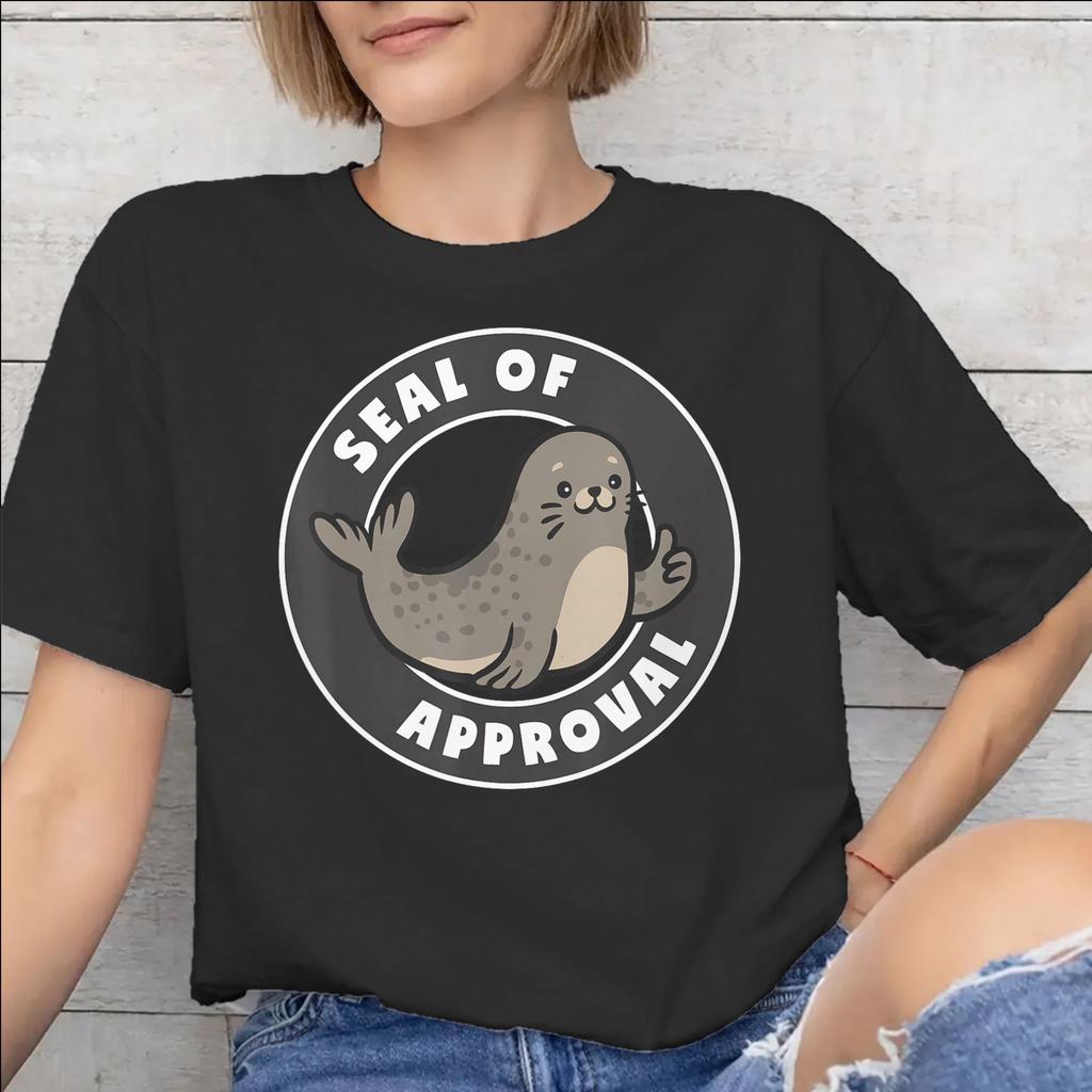 Graphic Printed Seal Of Approval T Shirt For Unisex 100 Cotton Tshirts Short Sleeve Tops