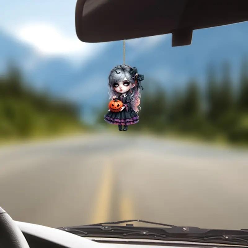 Witch Halloween Holding Pumpkin Patterned Acrylic Pendant For Decor Holiday