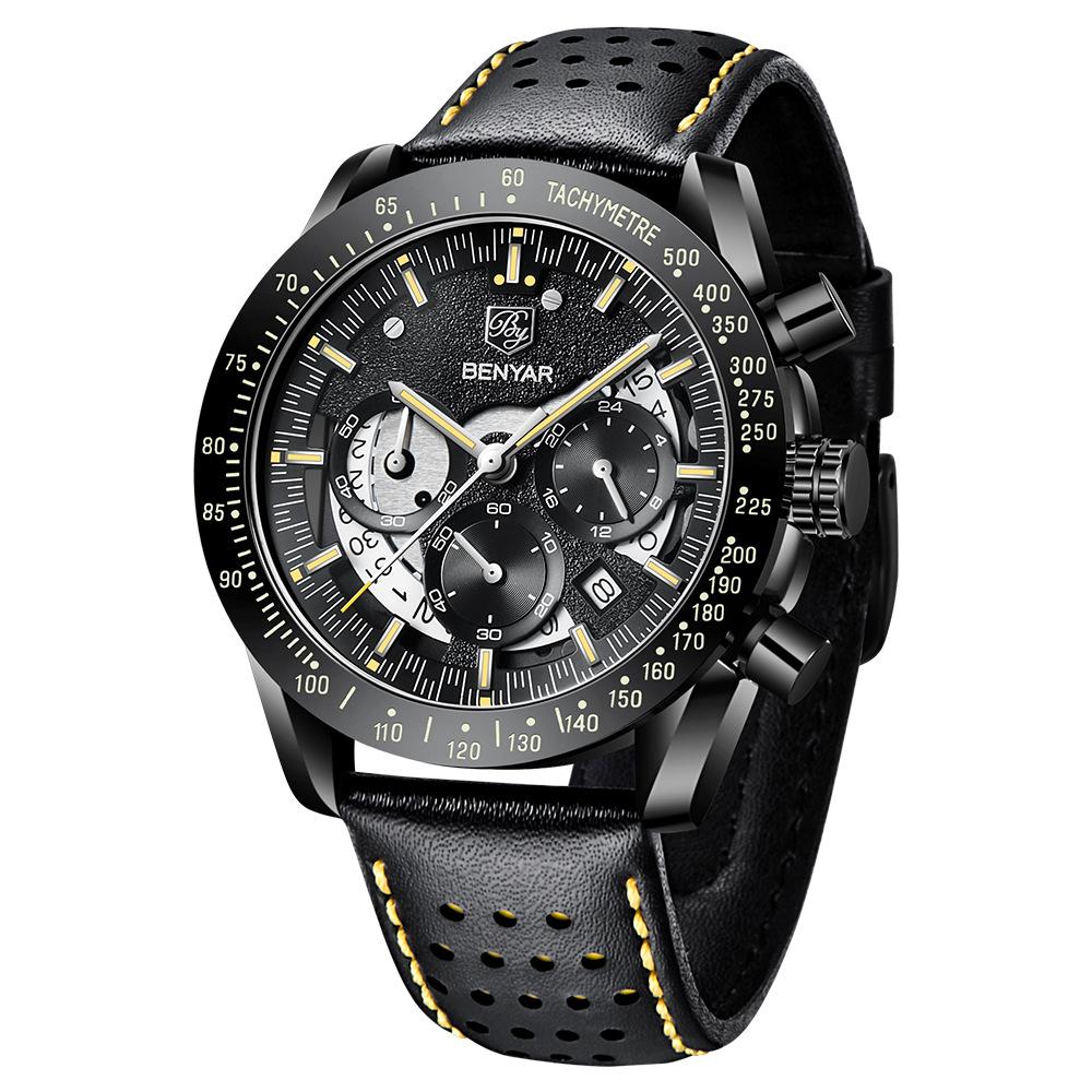 Benyar 5120 Часы Relojes Hombre Новые Мужские Деловые Сплав Повседневные Нержавеющая Сталь Кожаный Ремешок Кварцевые 5120 Наручные Часы Модные Часы