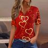 Жен. Футболка Футболка с принтом на пуговицах ко Дню святого Валентина С короткими рукавами Повседневные Мода выходного дня Классический Классический топ с v-образным вырезом
