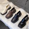 Versatile Black British Style Small Leather Shoes Women's Single Shoes New Spring Thick Sole Square Head Retro Women