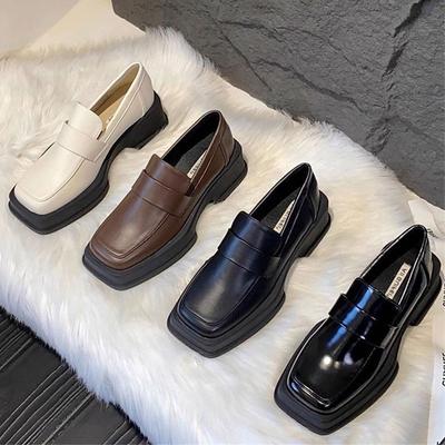 Универсальные черные кожаные туфли в британском стиле, женские туфли-одинарки, новинка весны, толстая подошва, квадратный носок, ретро женские