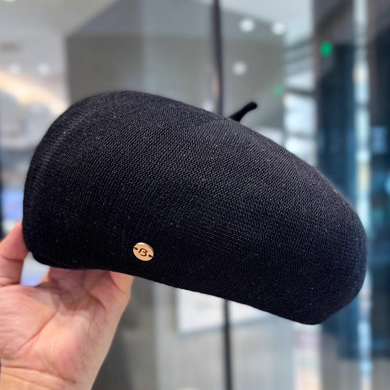 Thin Letter Badge Beret for Women Sweet Breathable Showing Off Face Small Bud Painter Hat Big Head Circumference Hat