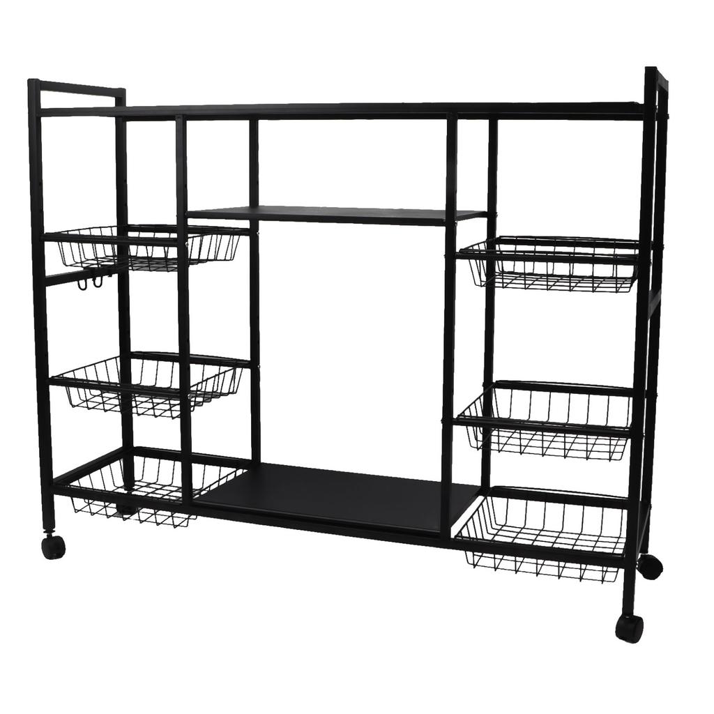 Standing Storage Shelf Carbon Steel Multipurpose Multiple Tiers Kitchen Storage Rack with Wheels Baskets for Pots Bowls