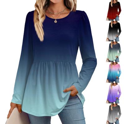 Женская повседневная модная рубашка с длинным рукавом, градиентный туник-топ