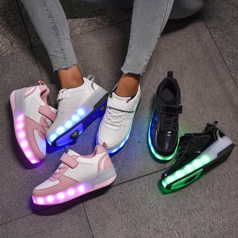 Детские светящиеся кроссовки, которые можно разобрать, двухколесный светильник с подзарядкой, легкая спортивная обувь на колесиках