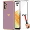 Case and Tempered Glasses - Booling - for Samsung Galaxy A33 5G - Shockproof - Purple - Heart Pattern