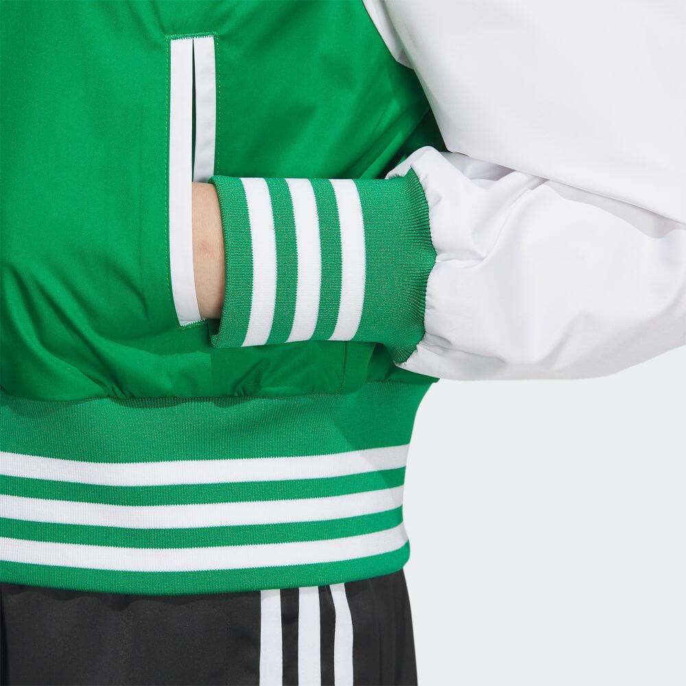 adidas Оригинальная спортивная куртка на молнии в полоску в стиле ретро с цветными блоками, женские куртки зеленого цвета IU4769