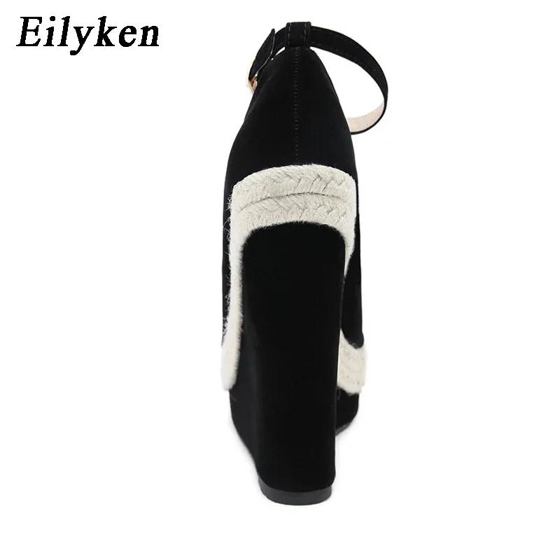 Модные летние босоножки на платформе Eilyken, уличный стиль, с открытым носком, однотонные, на танкетке, высокие каблуки, женские, соломенные, для вечеринки, с ремешком вокруг лодыжки