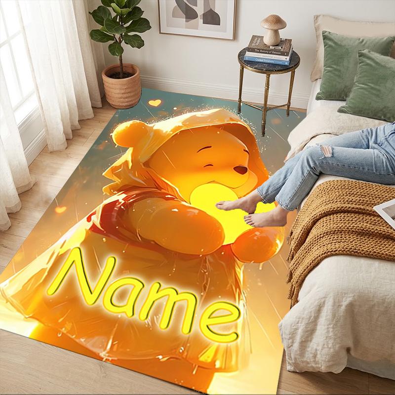 Personalized Name Winnie Pooh Living Room Non-Slip Area Rug Soft Carpet for Bedroom Kids Playroom Sofa Office Home Decor Doormat