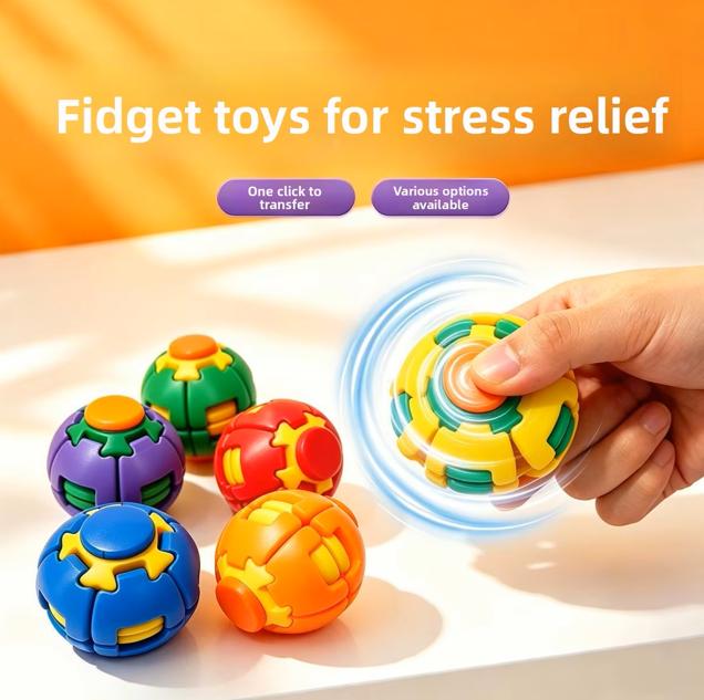 3D Printed Press-To-Spin Fidget Ballone Click Deform Fidget Spinner Ball, Smooth Rotating Stress Relief Sensory Toy