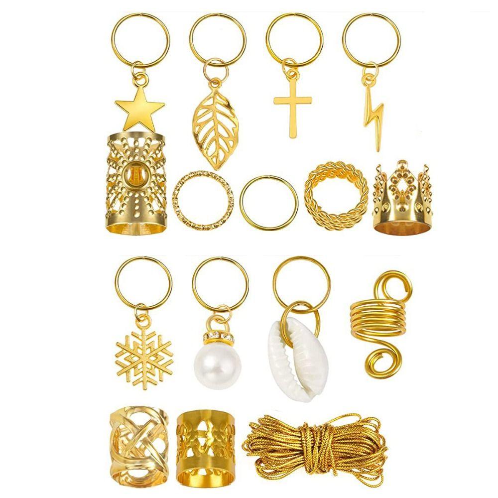 259pcs Gold Hair Ring Hair Cuffs Clips Mixing Braiding Hair Strings  for Women Girls