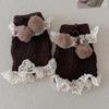 Fashionable Plush Balls Bows Adorned Leg Warmers with Lace Detail for Women's Hollowout Knitted Short Leg Covers Sleeves