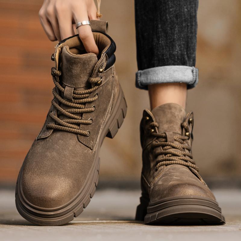 Модные винтажные мужские ботильоны на платформе из натуральной кожи, осенние британские ботинки челси, уличные нескользящие повседневные рабочие ботинки, ботинки для мужчин