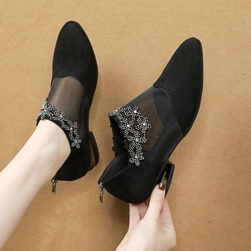 Single Shoes Women's Mesh Flat Bottom Hollow High Heel Sandals Women's Summer 2025 New Bag Head Thick Heel Outer Wear Large Size Women's Shoes Tide