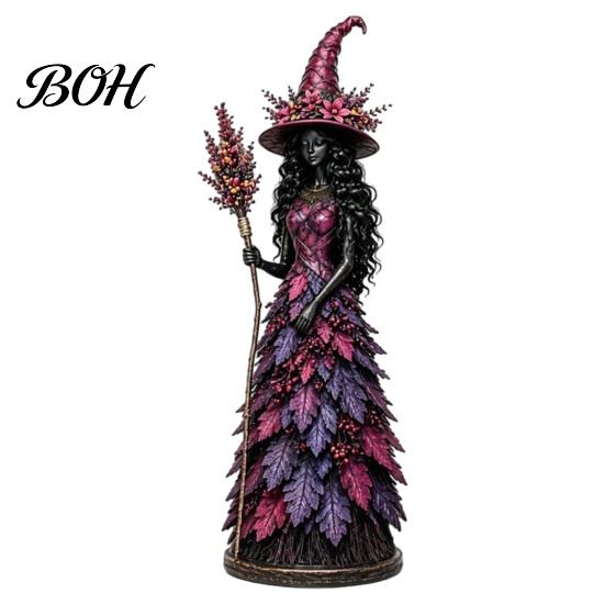 Harvest Party Supplies Autumn Witch Figurine Statue, Resin Halloween Fall Tabletop Decor, Table Decoration Shelf Ornament for Mantel Fireplace