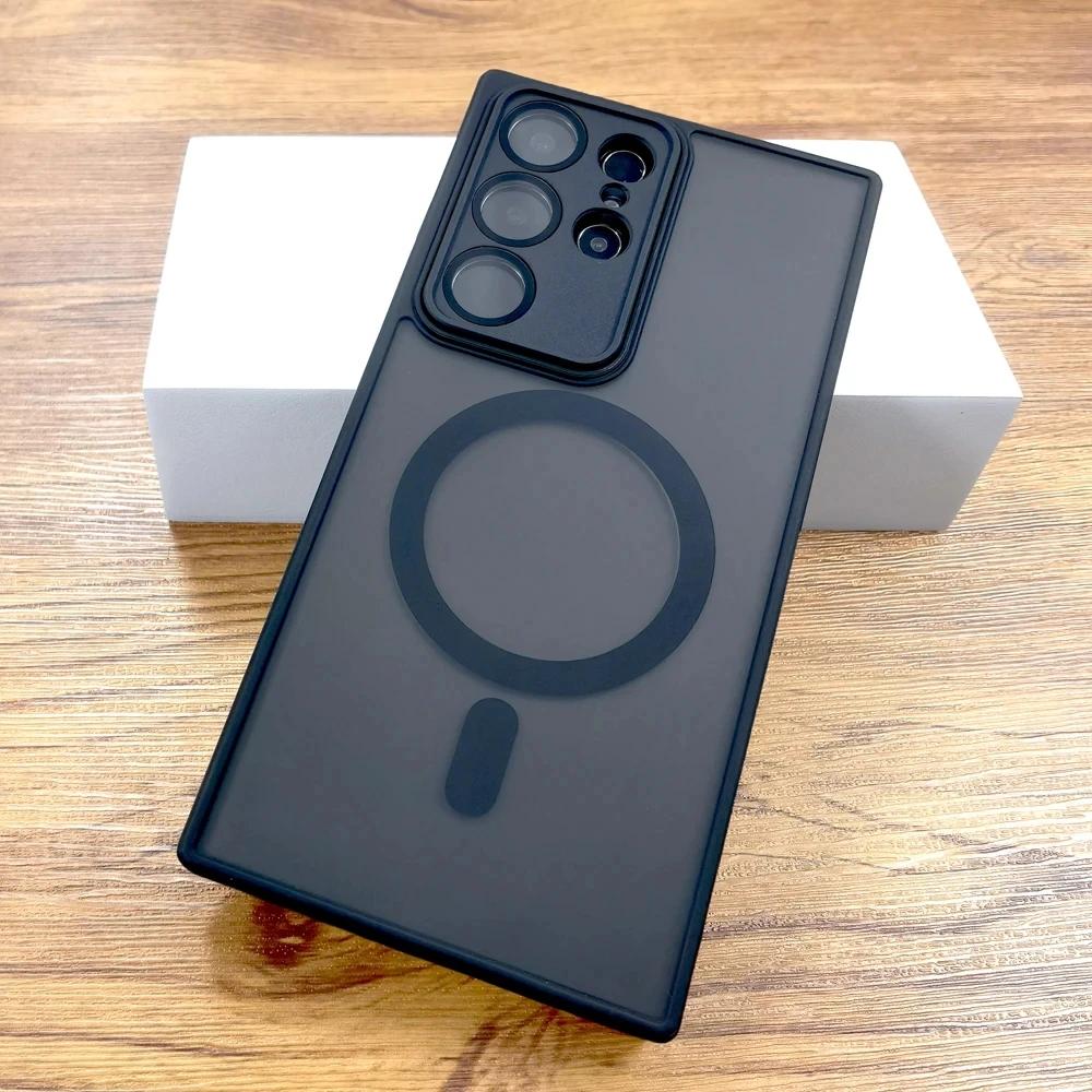 Magnetic Matte Case For Samsung Galaxy S25 S24 S23 S22 Ultra Plus S23Ultra S 25 For Magsafe Wireless With Lens Protection Cover