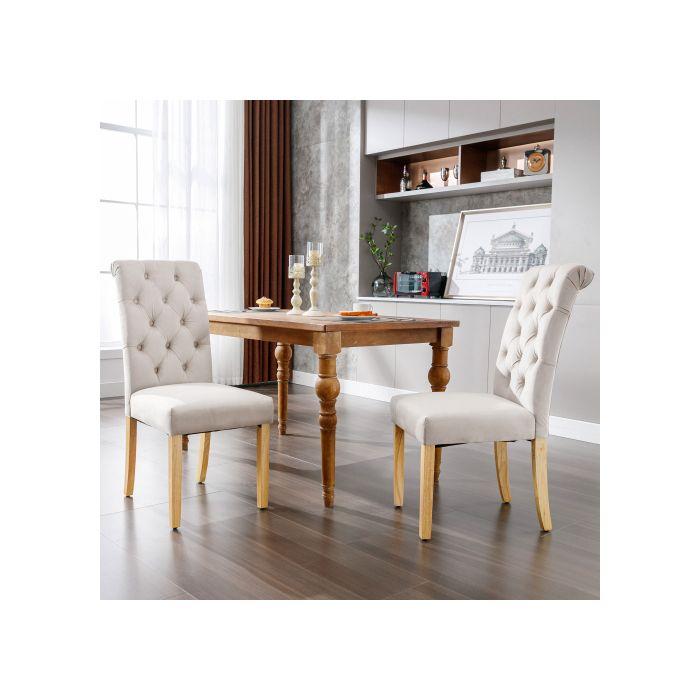 Chaises de salle à manger - MUVOE - Ensemble de 2 - Velours Beige - Pieds en chêne - Design moderne
